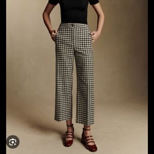 NWT Sezane Martin Crop Trousers Black and White Checkered sz10